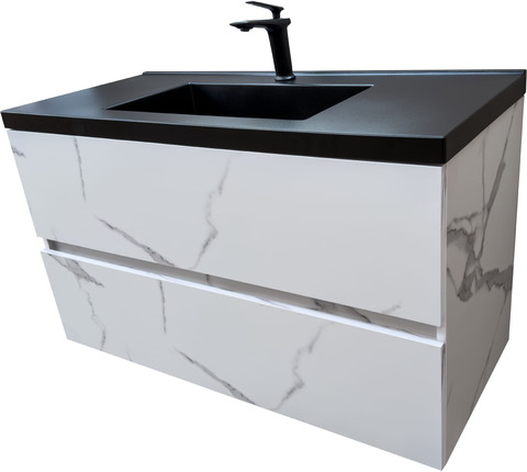 Дълъг шкаф за баня водоустойчив Siena 100 Marble Black